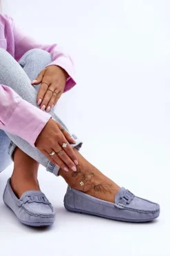 Damskie Modne Zamszowe Mokasyny Niebieskie Rabell