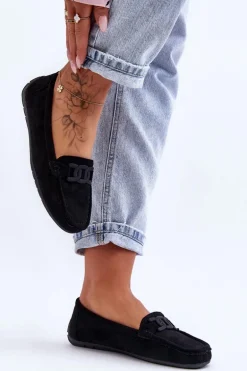 Damskie Modne Zamszowe Mokasyny Czarne Rabell