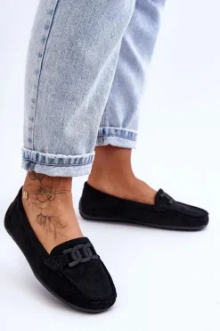 Damskie Modne Zamszowe Mokasyny Czarne Rabell