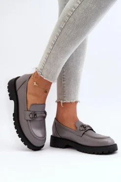 Damskie Mokasyny Eko Skórzane Szare Ledda