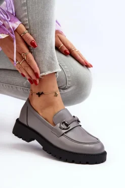 Damskie Mokasyny Eko Skórzane Szare Ledda