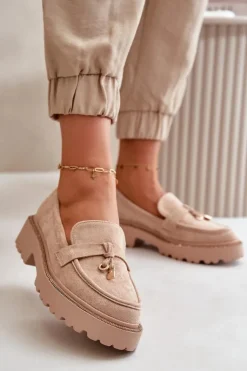 Damskie Mokasyny Eko Zamszowe Ze Zdobieniem Beżowe Verindalle