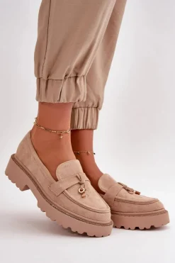 Damskie Mokasyny Eko Zamszowe Ze Zdobieniem Beżowe Verindalle