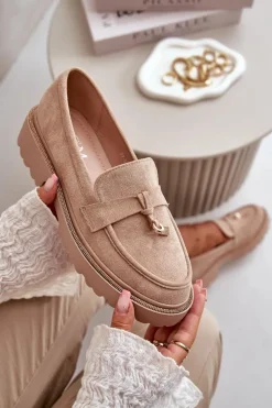 Damskie Mokasyny Eko Zamszowe Ze Zdobieniem Beżowe Verindalle