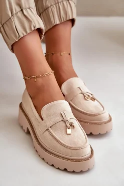 Damskie Mokasyny Eko Zamszowe Ze Zdobieniem Jasnobeżowe Verindalle