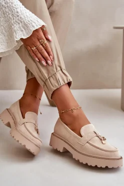 Damskie Mokasyny Eko Zamszowe Ze Zdobieniem Jasnobeżowe Verindalle