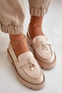 Damskie Mokasyny Eko Zamszowe Ze Zdobieniem Jasnobeżowe Verindalle