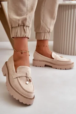 Damskie Mokasyny Eko Zamszowe Ze Zdobieniem Jasnobeżowe Verindalle