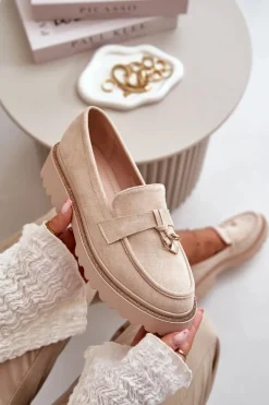 Damskie Mokasyny Eko Zamszowe Ze Zdobieniem Jasnobeżowe Verindalle