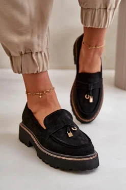 Damskie Mokasyny Eko Zamszowe Ze Zdobieniem Czarne Verindalle