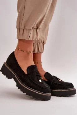 Damskie Mokasyny Eko Zamszowe Ze Zdobieniem Czarne Verindalle