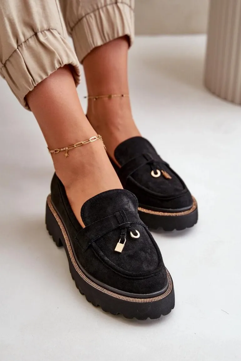 Damskie Mokasyny Eko Zamszowe Ze Zdobieniem Czarne Verindalle