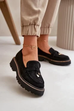 Damskie Mokasyny Eko Zamszowe Ze Zdobieniem Czarne Verindalle