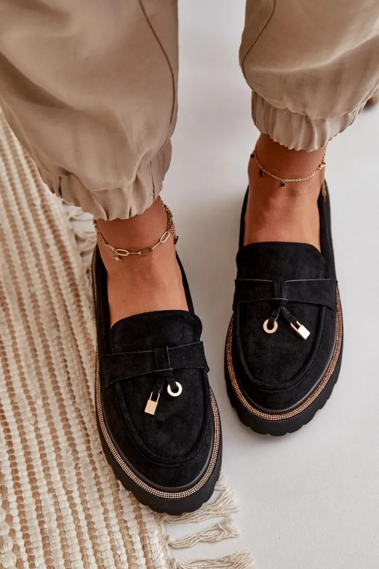 Damskie Mokasyny Eko Zamszowe Ze Zdobieniem Czarne Verindalle