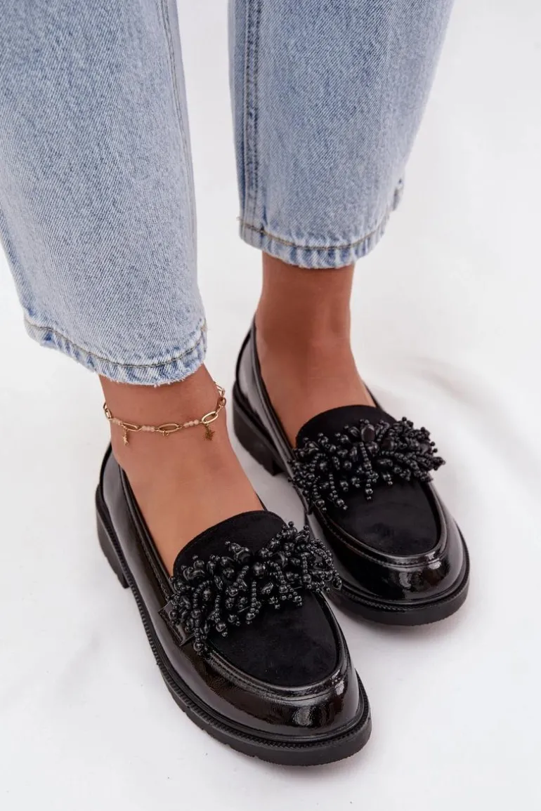 Damskie Mokasyny Lakierowane S.Barski HY52-369B Czarne