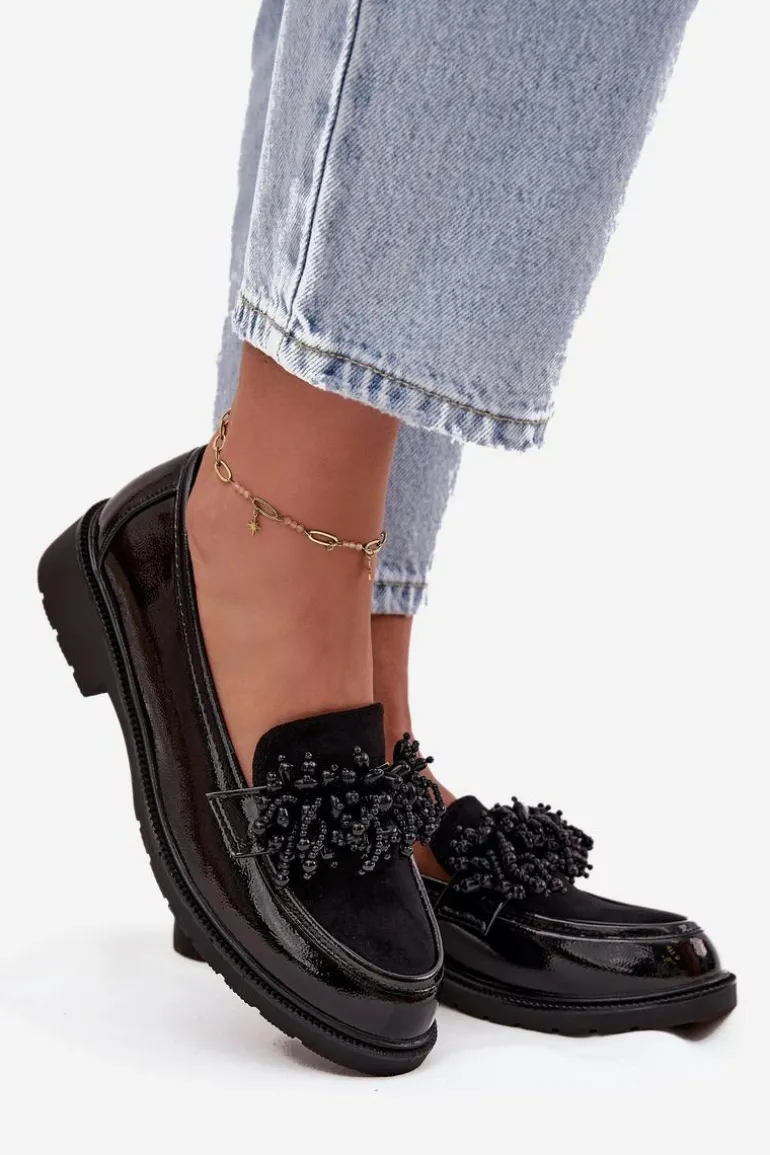 Damskie Mokasyny Lakierowane S.Barski HY52-369B Czarne