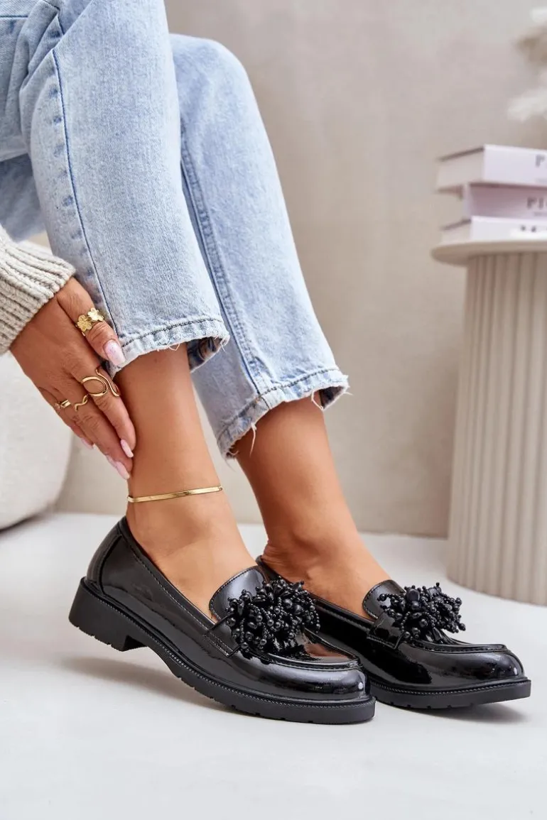 Damskie Mokasyny Lakierowane S.Barski HY369A Czarne