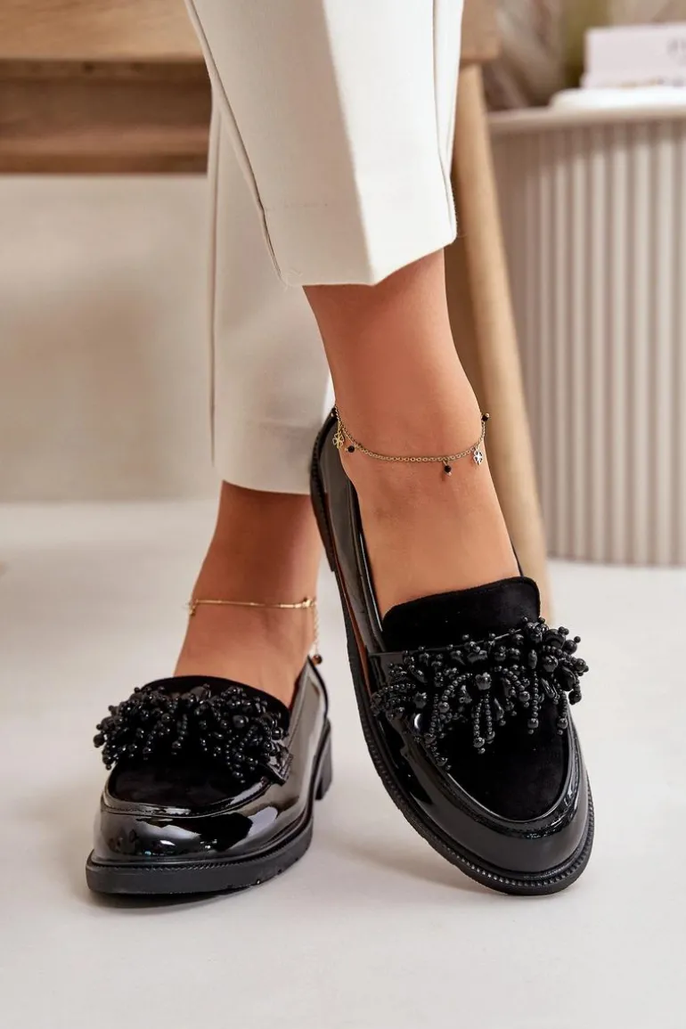 Damskie Mokasyny Lakierowane S.Barski HY42-369 Czarne