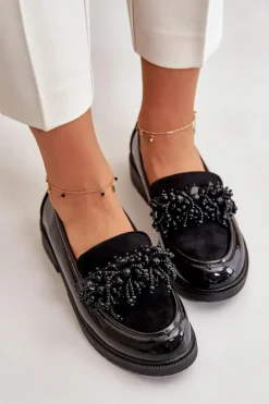 Damskie Mokasyny Lakierowane S.Barski HY42-369 Czarne