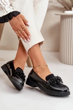 Damskie Mokasyny Lakierowane S.Barski HY42-369 Czarne