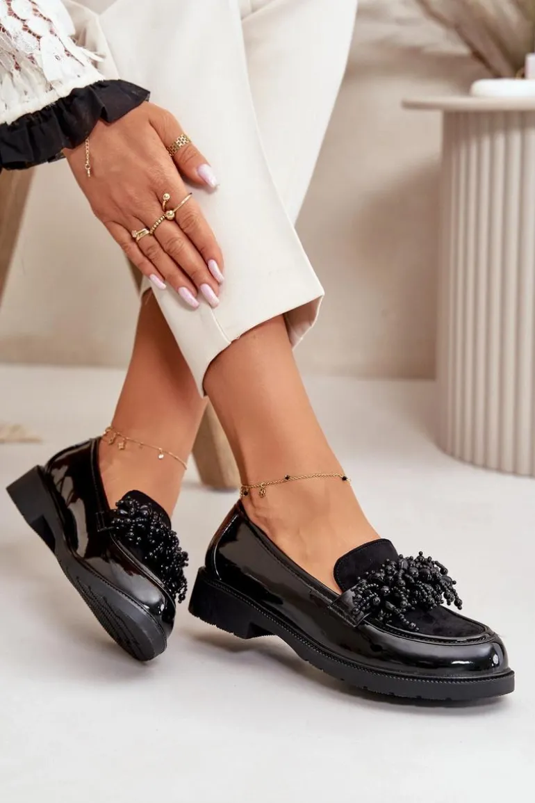 Damskie Mokasyny Lakierowane S.Barski HY42-369 Czarne