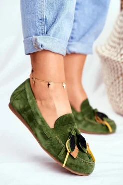 Damskie Mokasyny Maciejka Skórzane Zielone 04494-09/00-5