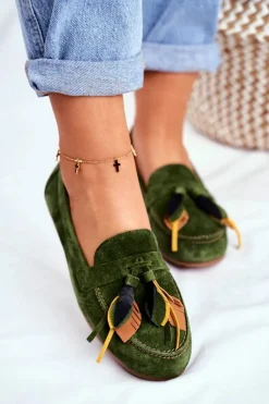 Damskie Mokasyny Maciejka Skórzane Zielone 04494-09/00-5