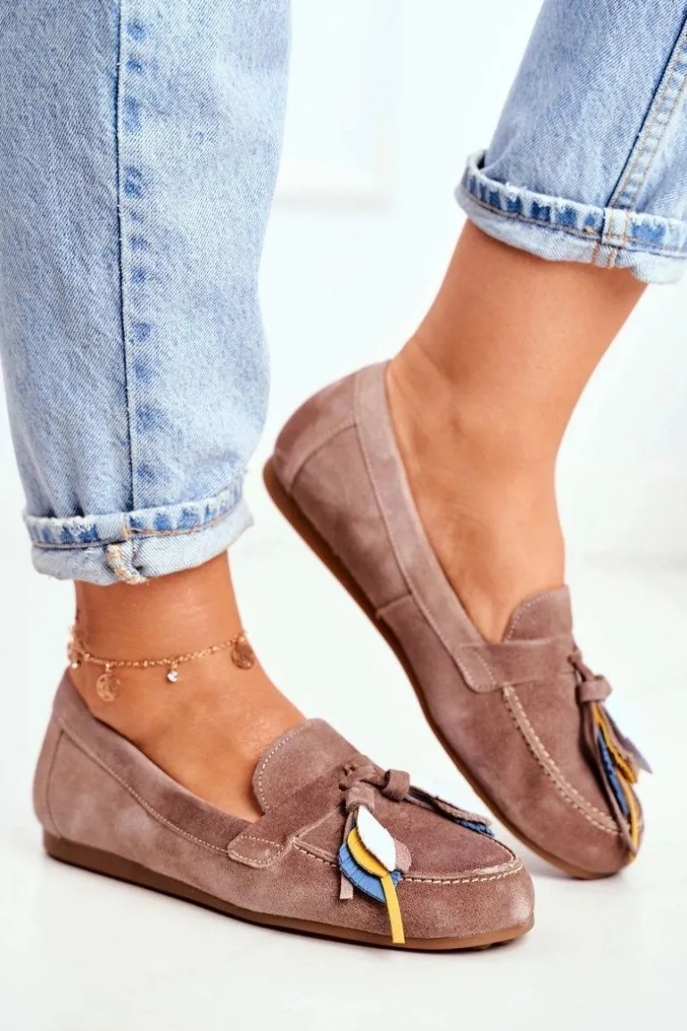 Damskie Mokasyny Maciejka Skórzane Beżowe 04494-04/00-5