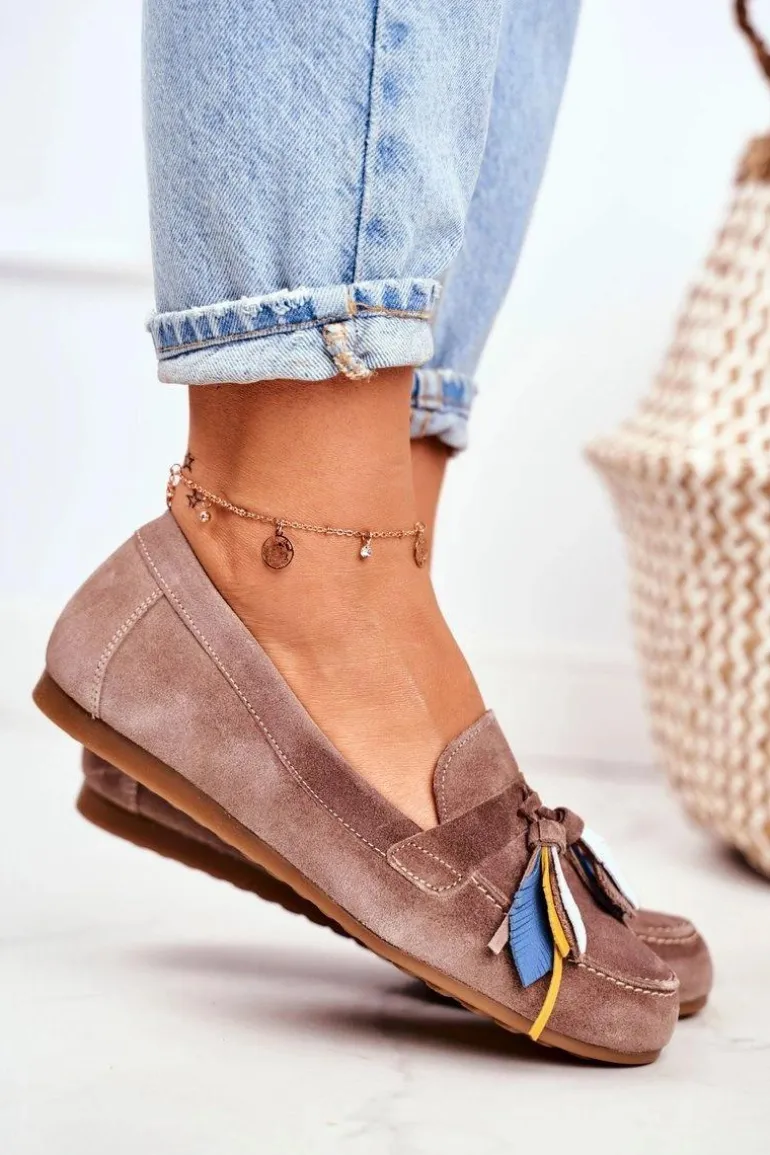 Damskie Mokasyny Maciejka Skórzane Beżowe 04494-04/00-5