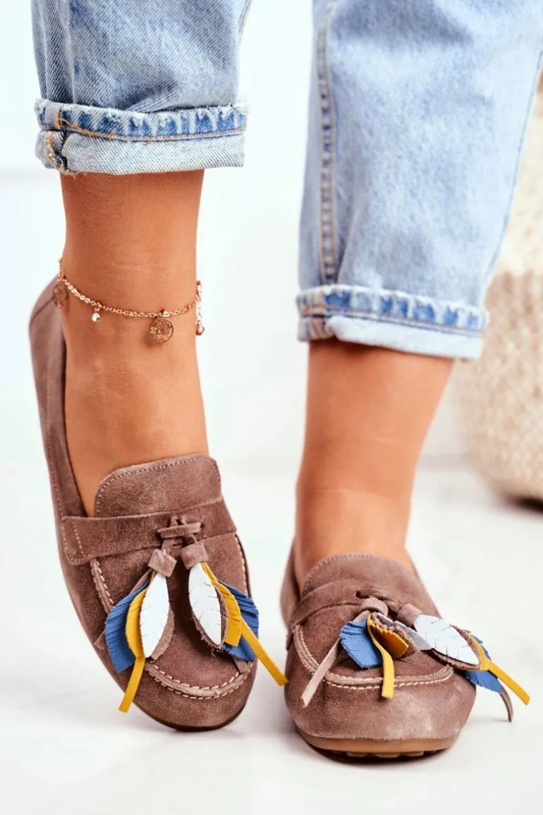 Damskie Mokasyny Maciejka Skórzane Beżowe 04494-04/00-5