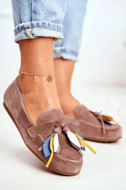 Damskie Mokasyny Maciejka Skórzane Beżowe 04494-04/00-5