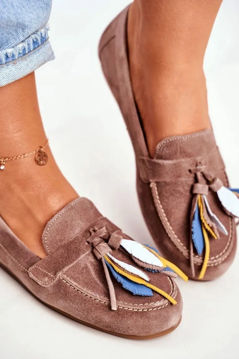 Damskie Mokasyny Maciejka Skórzane Beżowe 04494-04/00-5