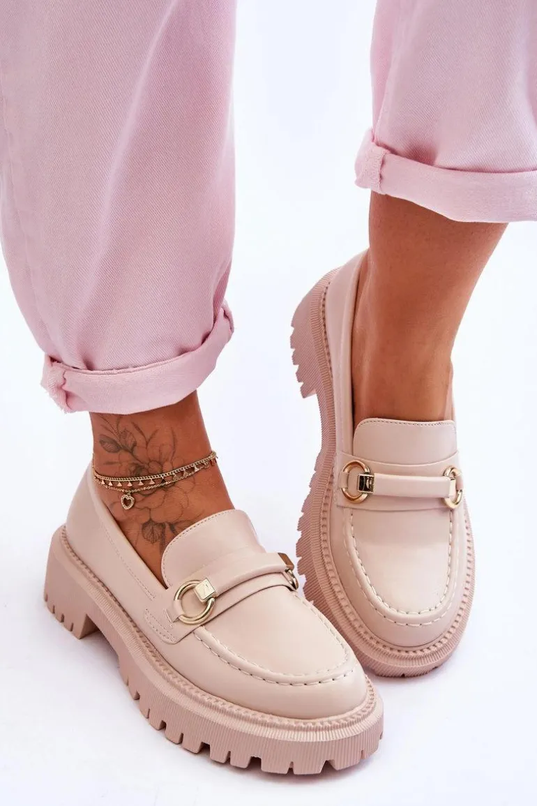 Damskie Mokasyny Na Masywnej Platformie Beżowe Calypso