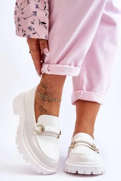Damskie Mokasyny Na Masywnej Platformie Białe Calypso