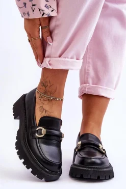 Damskie Mokasyny Na Masywnej Platformie Czarne Calypso