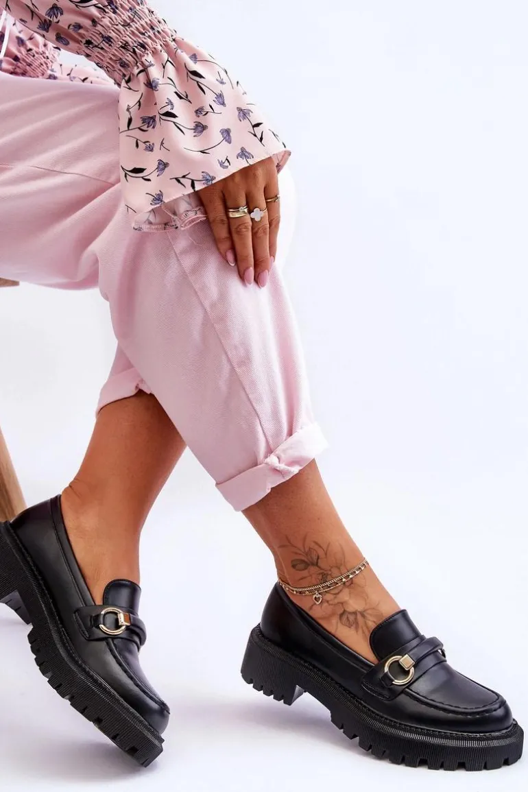 Damskie Mokasyny Na Masywnej Platformie Czarne Calypso