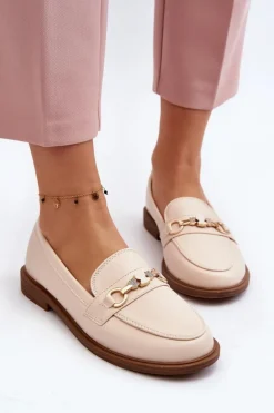 Damskie Mokasyny Na Płaskim Obcasie Eko Skórzane Beżowe Vimedia