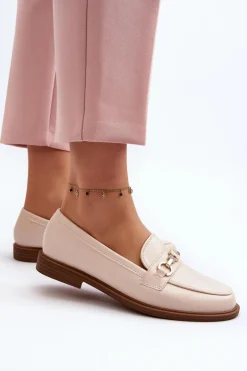 Damskie Mokasyny Na Płaskim Obcasie Eko Skórzane Beżowe Vimedia