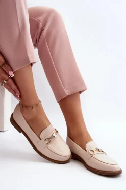 Damskie Mokasyny Na Płaskim Obcasie Eko Skórzane Beżowe Vimedia