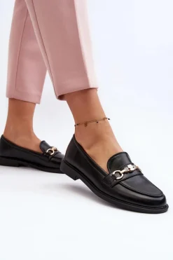 Damskie Mokasyny Na Płaskim Obcasie Eko Skórzane Czarne Vimedia