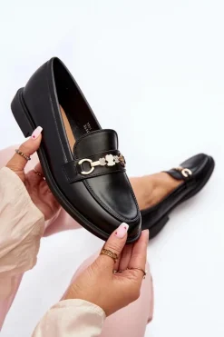 Damskie Mokasyny Na Płaskim Obcasie Eko Skórzane Czarne Vimedia