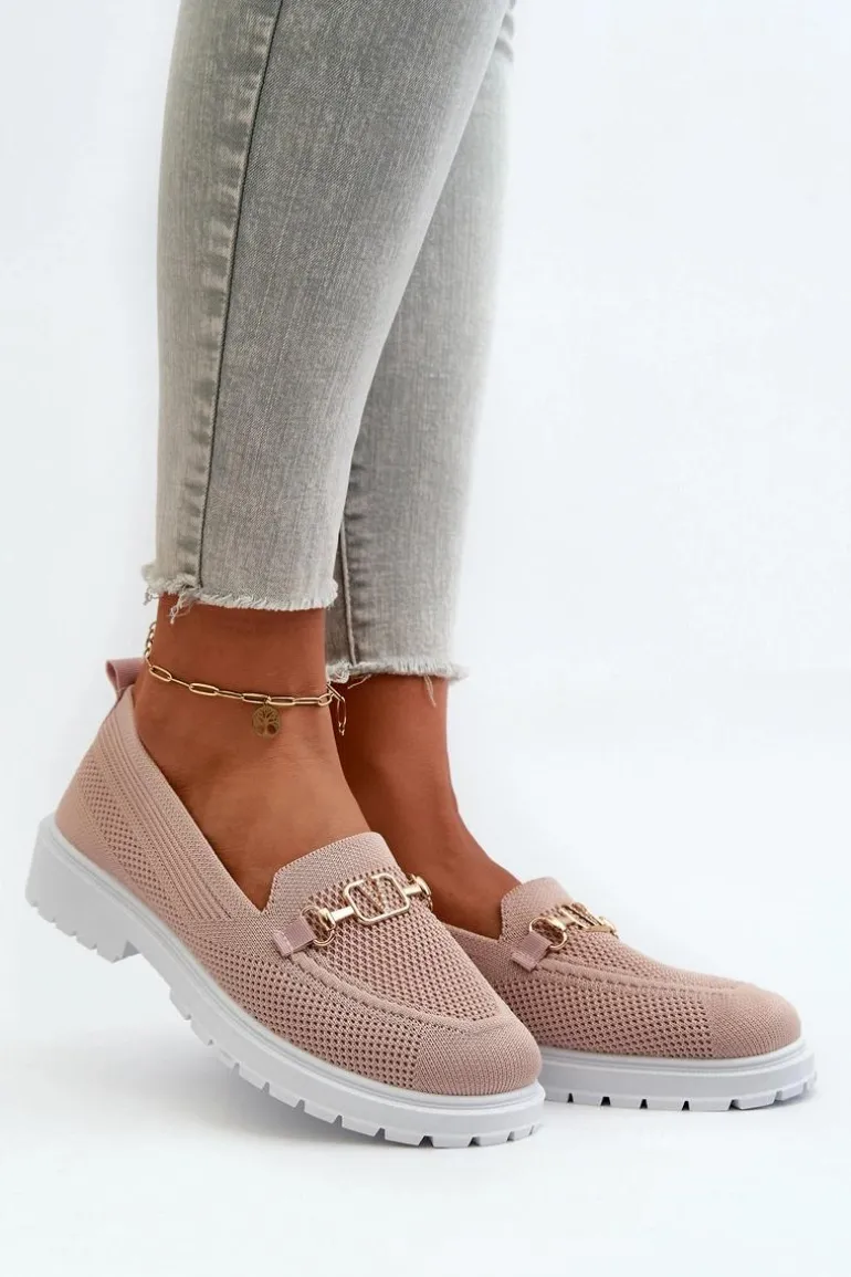 Damskie Mokasyny Na Płaskim Obcasie Ze Złotym Detalem Różowe Limentia