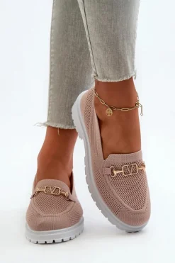 Damskie Mokasyny Na Płaskim Obcasie Ze Złotym Detalem Różowe Limentia