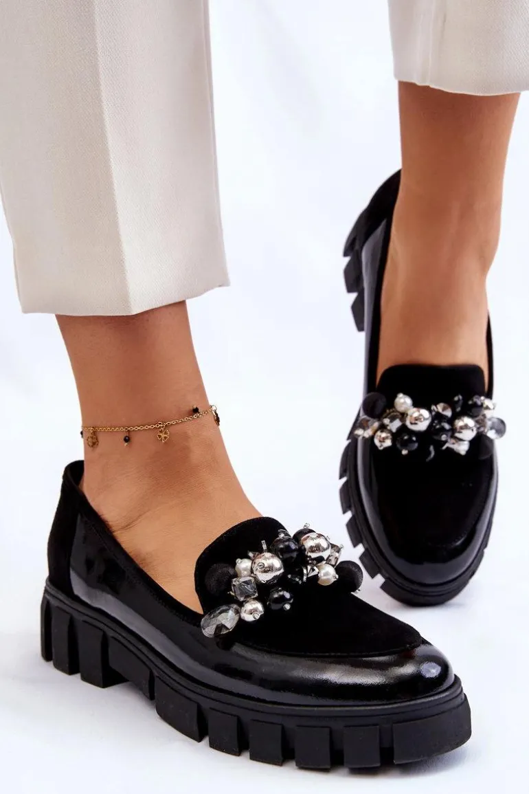 Damskie Mokasyny Na Platformie Laura Messi 2392 Czarne