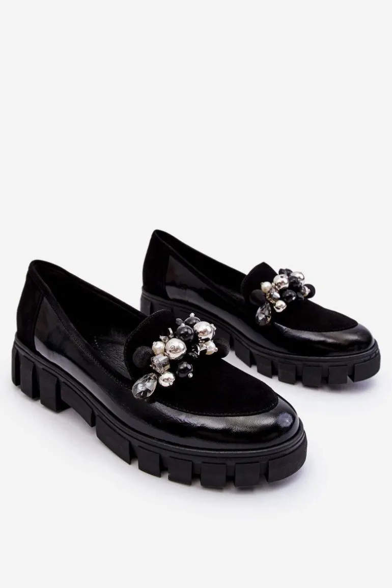 Damskie Mokasyny Na Platformie Laura Messi 2392 Czarne