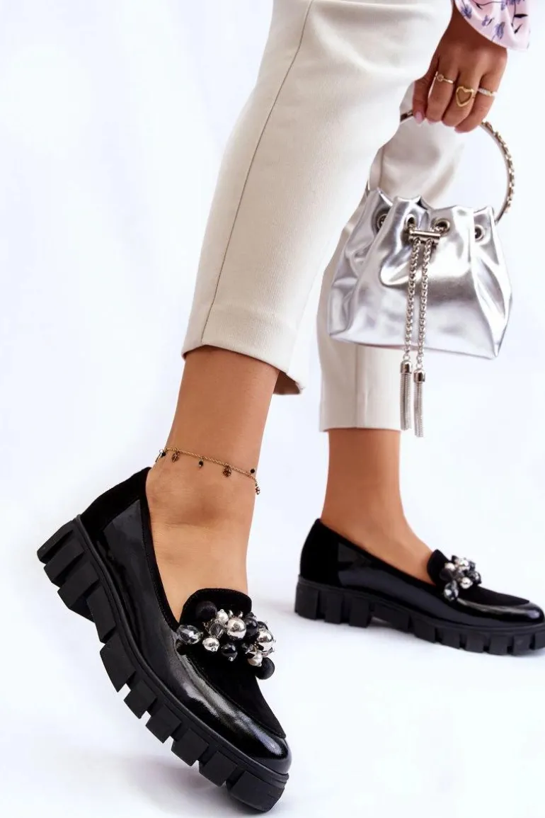 Damskie Mokasyny Na Platformie Laura Messi 2392 Czarne