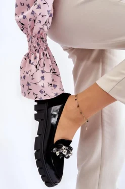 Damskie Mokasyny Na Platformie Laura Messi 2392 Czarne