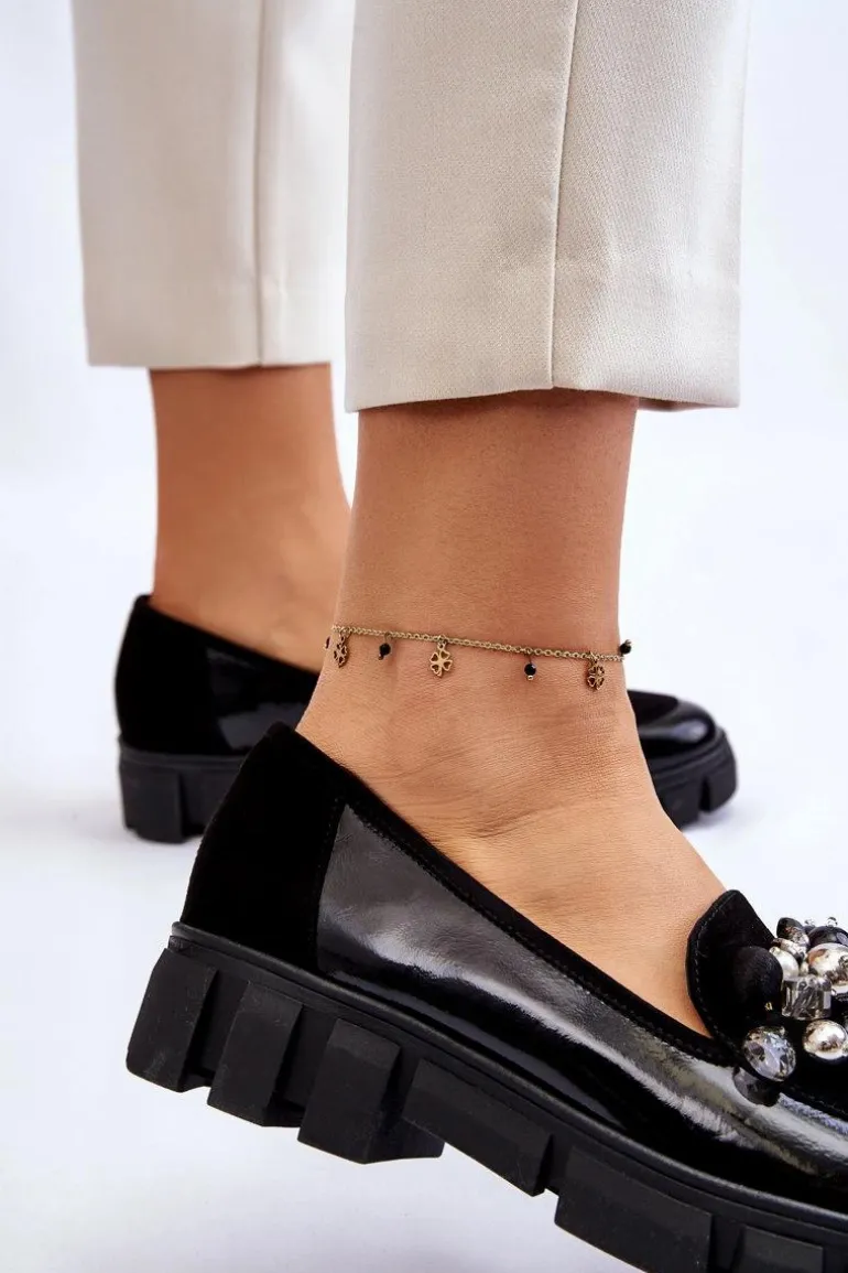 Damskie Mokasyny Na Platformie Laura Messi 2392 Czarne