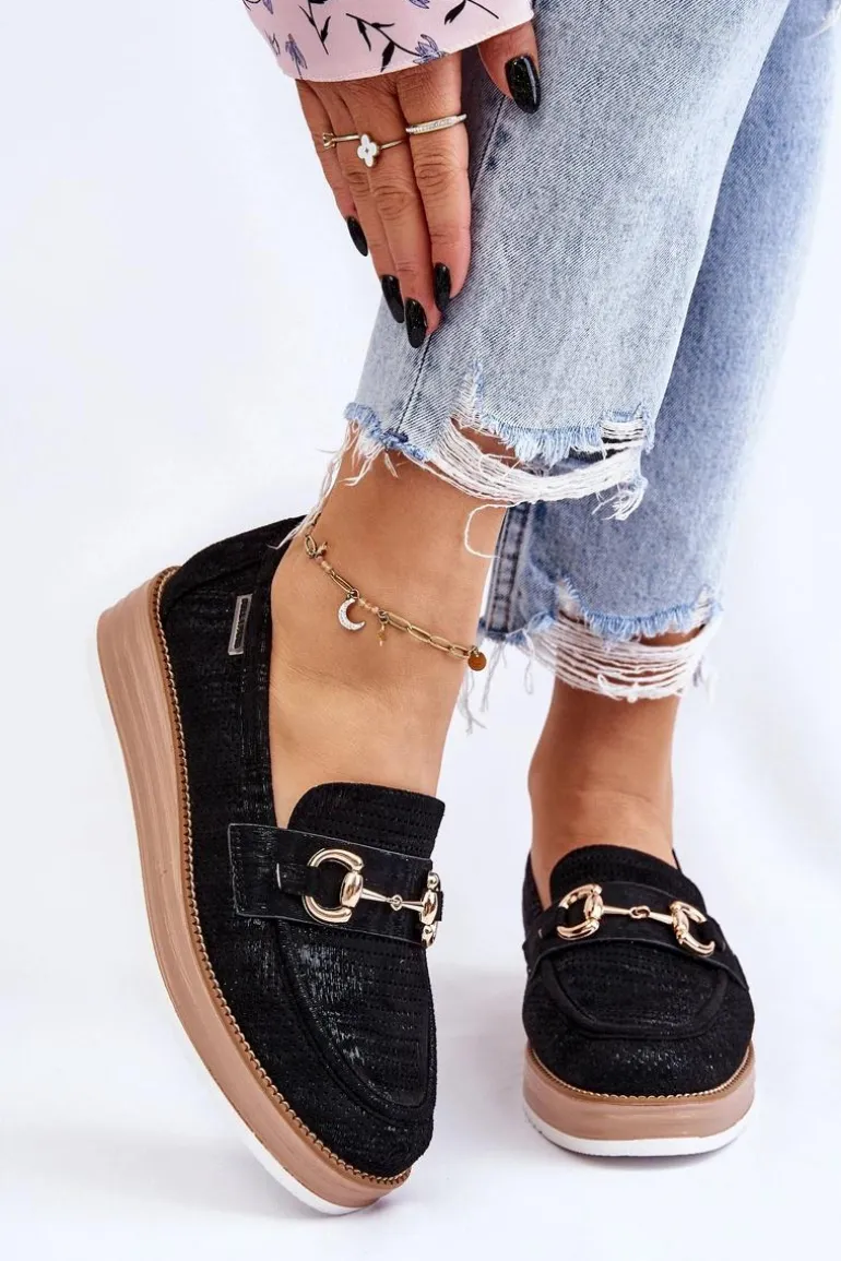 Damskie Mokasyny Na Platformie Czarne Danny