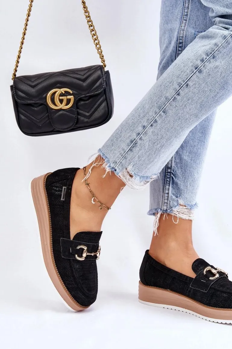 Damskie Mokasyny Na Platformie Czarne Danny